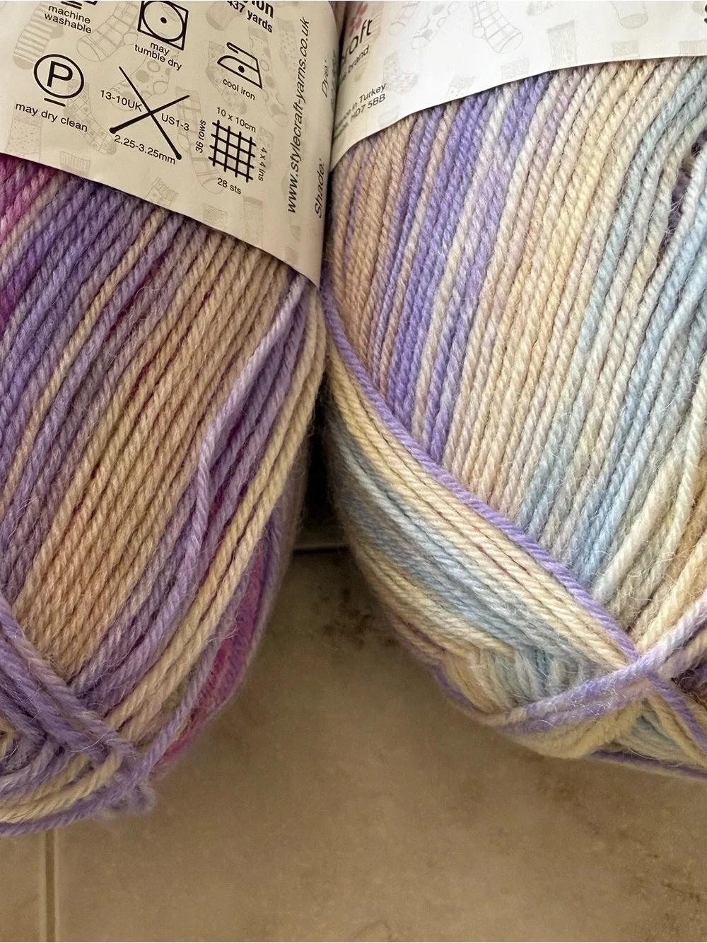 Stylecraft All Star Variegated Yarn - Pastel Lavender, Pink, Cream - 3 Skeins